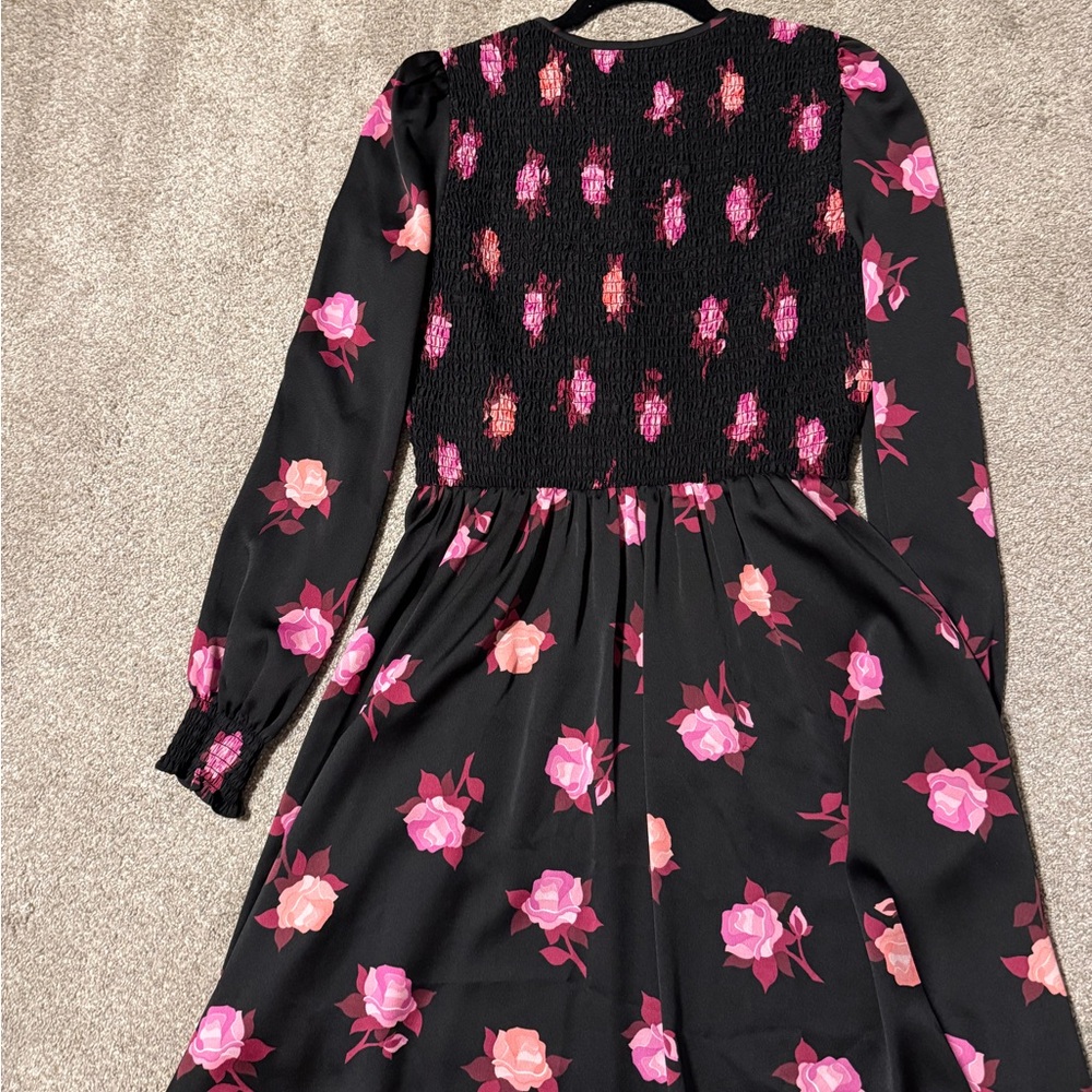 kate spade Black Long-Sleeve Dress with Pink Rose Print - Picture 4 of 5